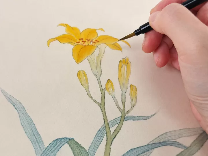 김소연의 「산수화훼도: 원추리 그리기」 체험 사진